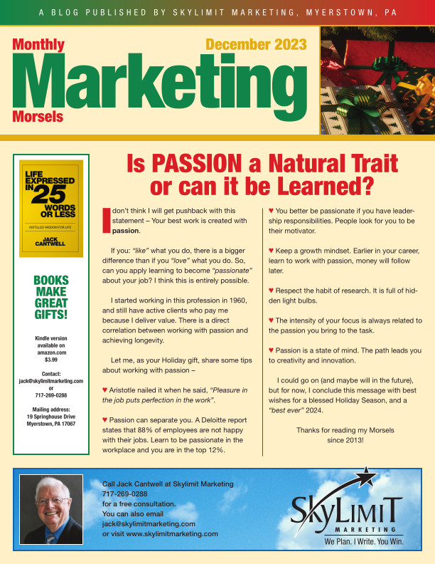 Is PASSION a Natural Trait or can it be Learned? - Dec 2023